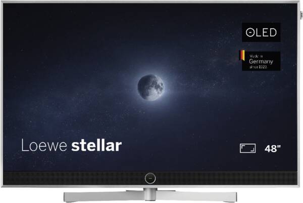Loewe stellar.48dr+ - Alu Brushed + Concrete TV Gerät von vorne