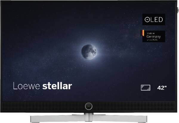 Loewe stellar.42dr+ - Alu Black + Lava TV Gerät von vorne