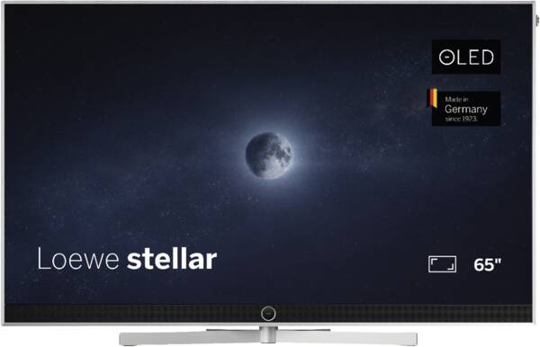 Loewe stellar.65dr+ - Alu Brushed + Concrete TV Gerät von vorne