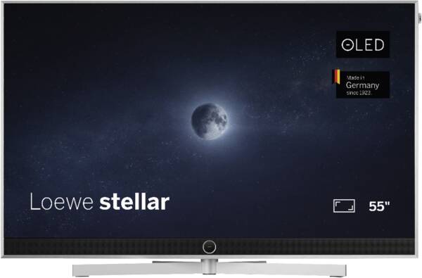 Loewe stellar.55dr+ - Alu Brushed + Alu TV Gerät von vorne