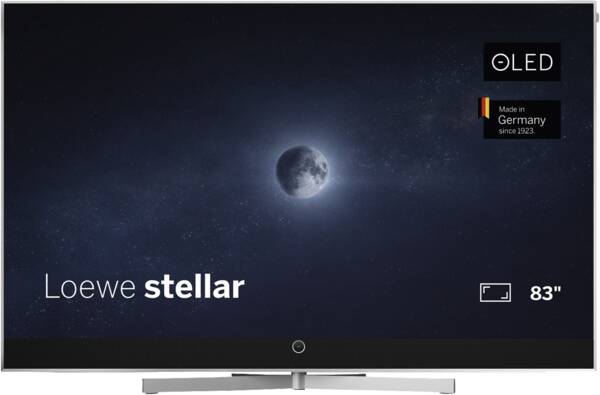 Loewe stellar.83dr+ - Alu Brushed + Alu TV Gerät von vorne