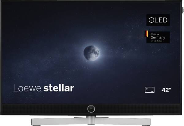 Loewe stellar.42dr+ - Alu Brushed + Concrete TV Gerät von vorne